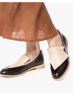 NEW “All Black” Black/Cream Leather Loafers /Anthropologie $198